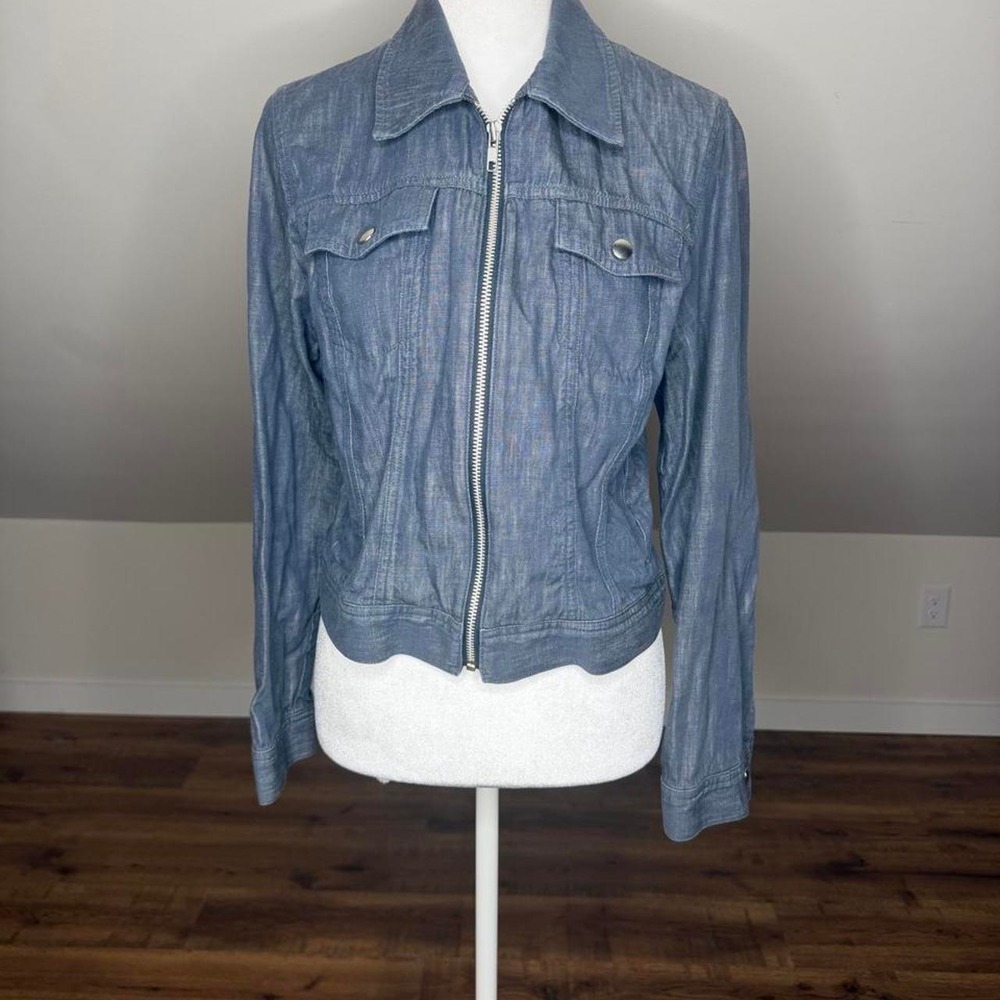 Banana Republic Denim Chambray Jacket Shacket Medium Zip Front Lightweight Y2K